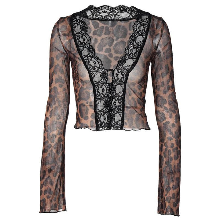 Maɓallin dogon hannun riga mai lace da aka buga a samansa yana kallon sama | Kayan Biki na Mata