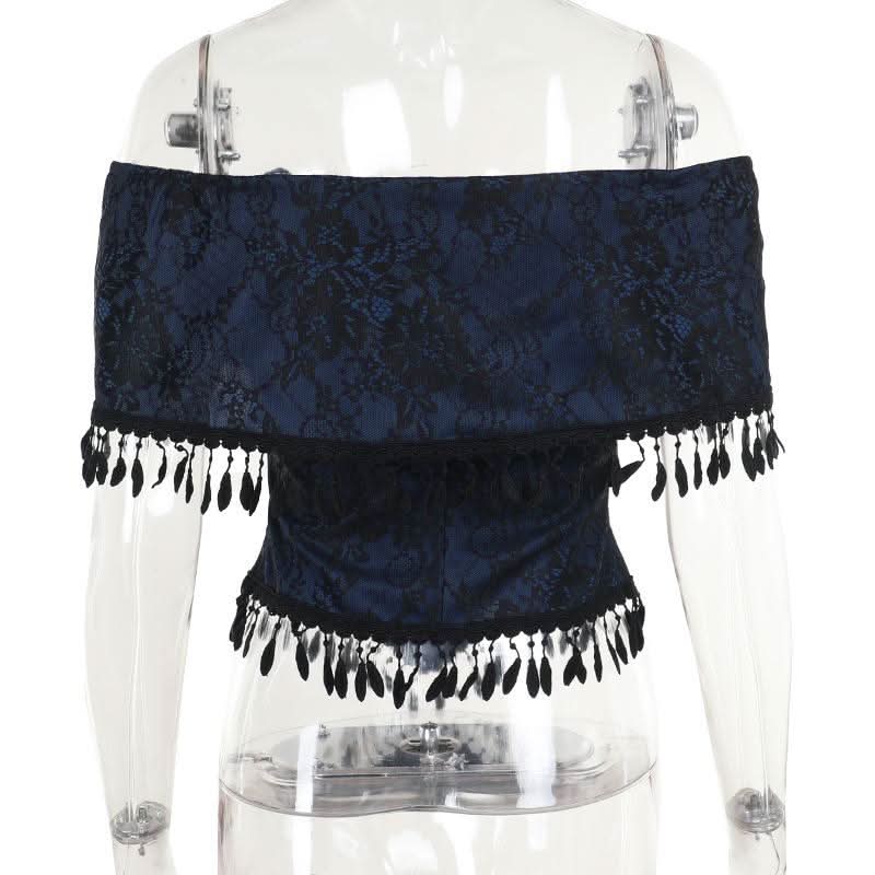 Off shoulder bowknot tassels lace top  | Festival Outfits Women