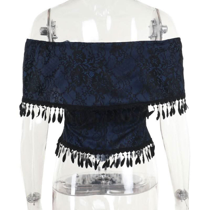 Off shoulder bowknot tassels lace top  | Festival Outfits Women