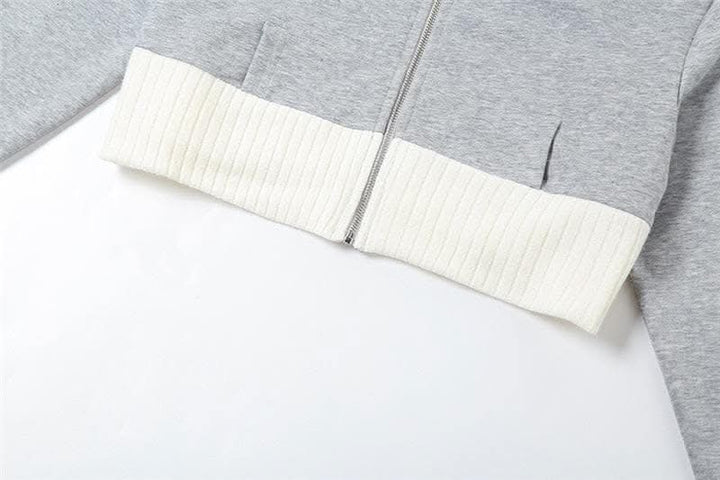 Hoodie long sleeve contrast patchwork zip-up crop top-final-sale  | Festival Outfits Women