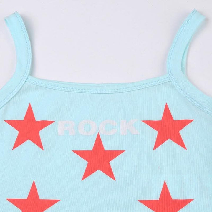 Star pattern square neck contrast cami crop top-final-sale  | Festival Outfits Women