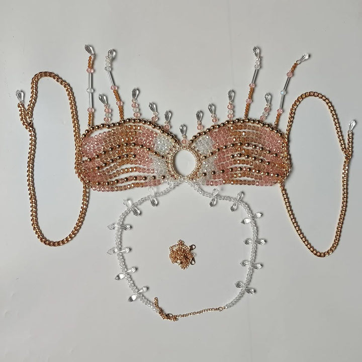 Halter crystal beaded tassels hollow out crop cut out top  | Festival Outfits Women-final-sale