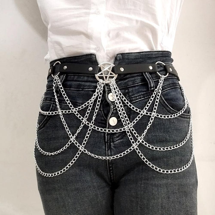 Metal chain star decor layered belt  | Festival Outfits Women
