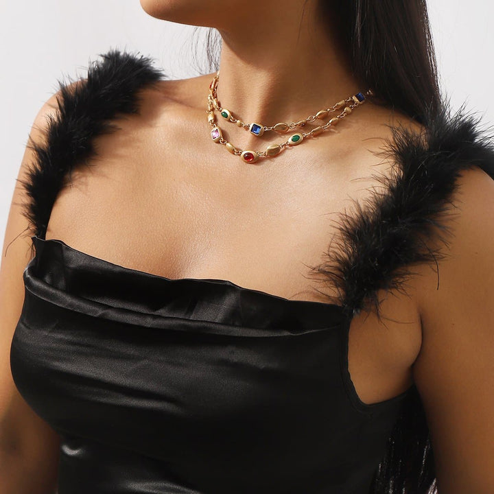 Multicolor rhinestone layered choker necklace  | Festival Outfits Women