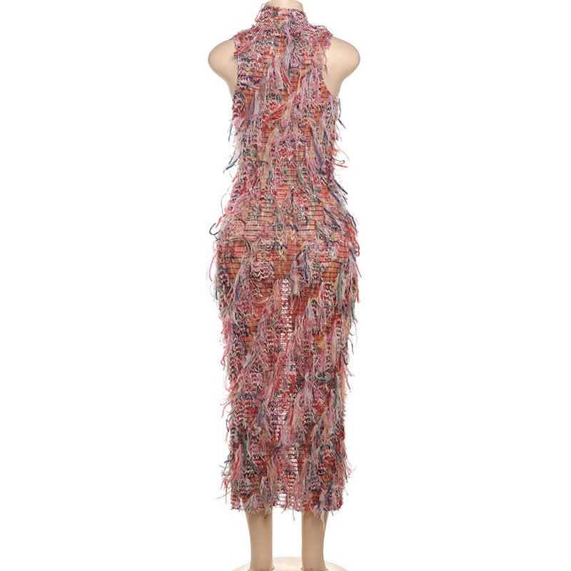 Sleeveless textured ruffle midi dress  | Festival Outfits Women