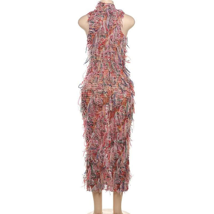 Sleeveless textured ruffle midi dress  | Festival Outfits Women