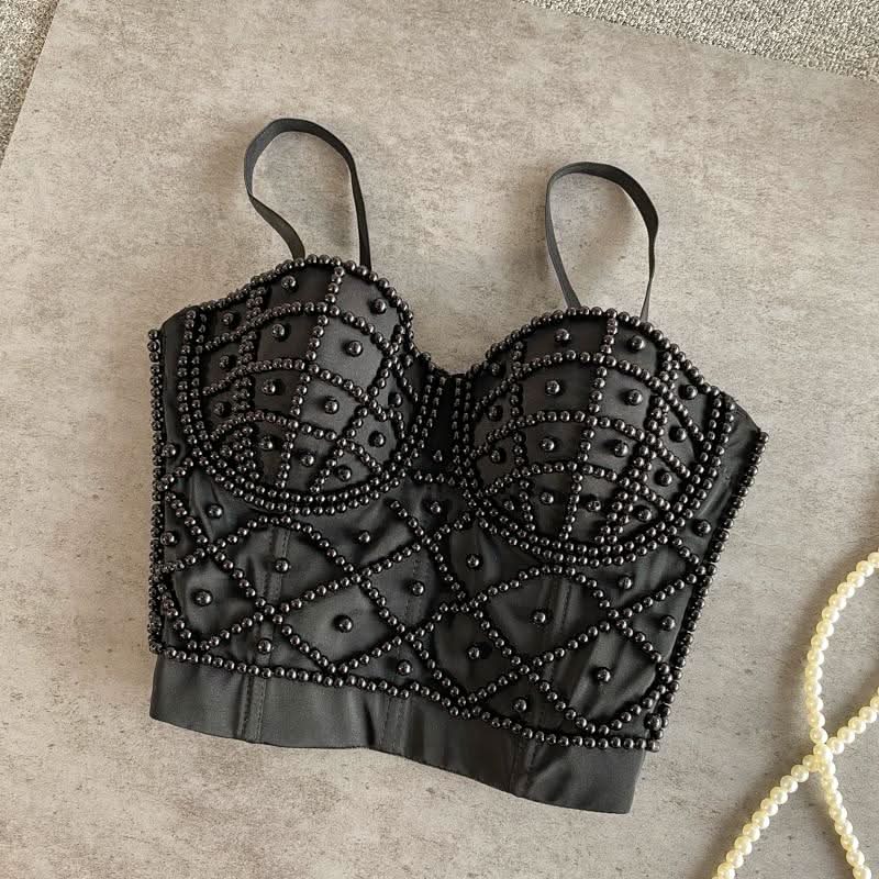 Button beaded v neck backless cami top  | Festival Outfits Women