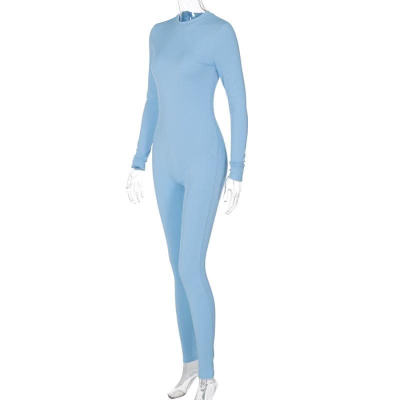 Ribbed long sleeve solid zip-up jumpsuit-final-sale  | Festival Outfits Women