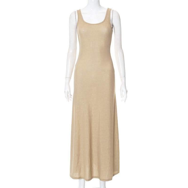 Textured solid sleeveless ruffle u neck maxi dress-final-sale  | Festival Outfits Women