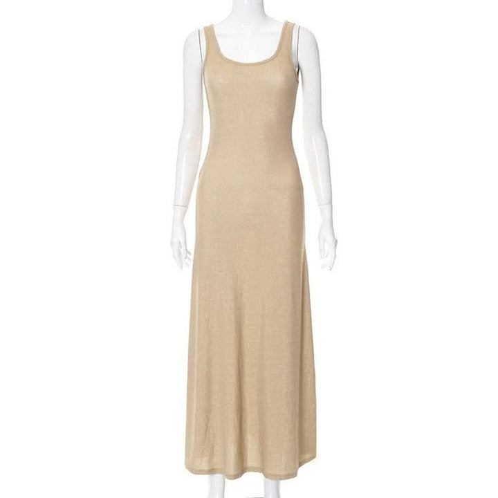 Textured solid sleeveless ruffle u neck maxi dress-final-sale  | Festival Outfits Women