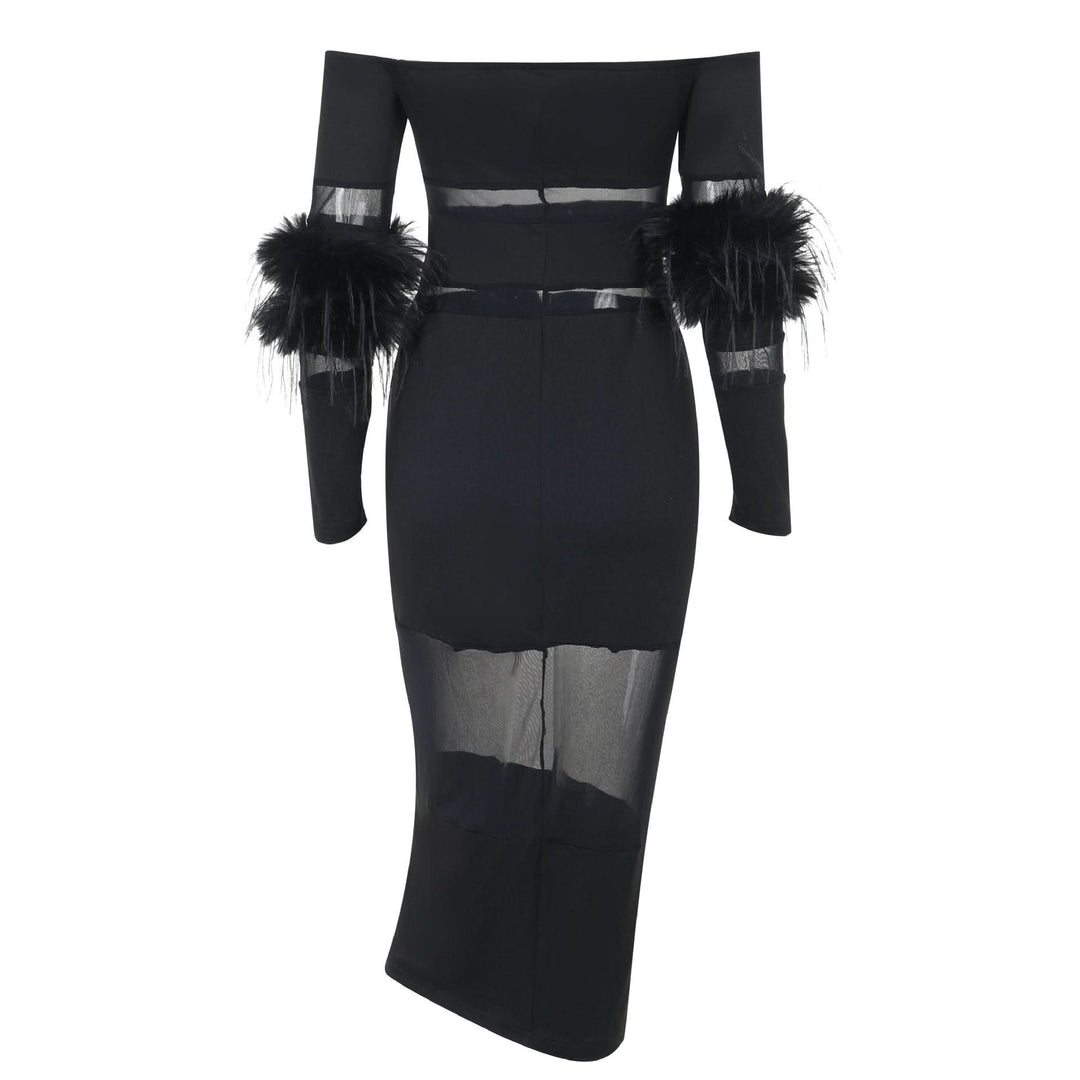 Off shoulder long sleeve fluffy mesh patchwork mini dress  | Festival Outfits Women-final-sale