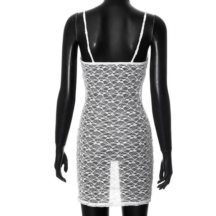 Hollow out lace see through cami cut out mini dress-final-sale  | Festival Outfits Women