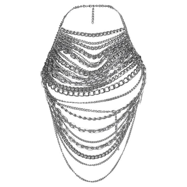 Halter layered metal chain hollow out backless cut out top  | Festival Outfits Women