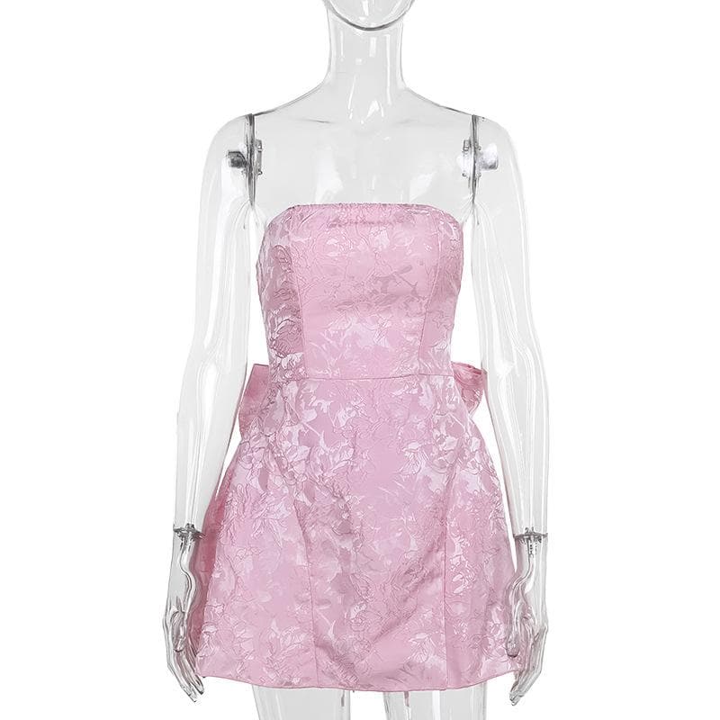 Textured bowknot lace up tube mini dress  | Festival Outfits Women