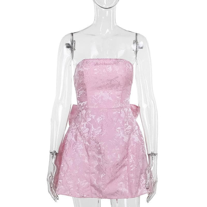 Textured bowknot lace up tube mini dress  | Festival Outfits Women