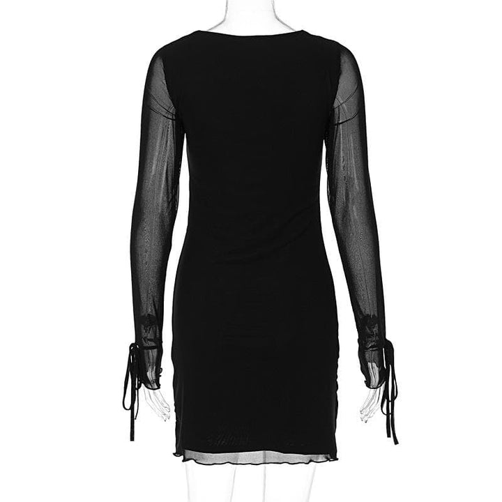 Long sleeve slit mesh square neck mini dress  | Festival Outfits Women
