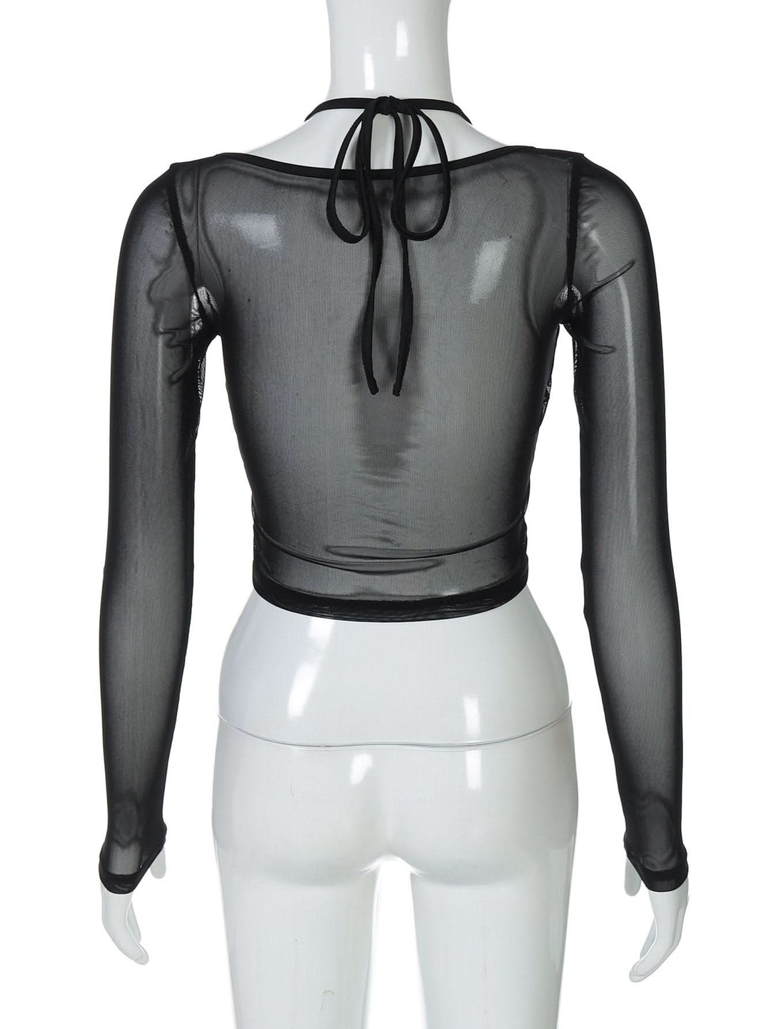 Halter long sleeve mesh lace hem button top  | Festival Outfits Women-final-sale