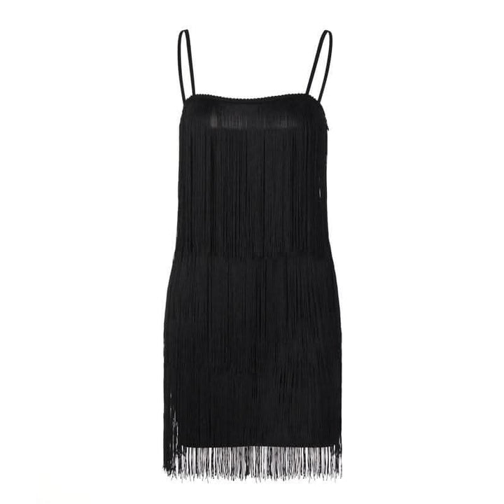 Tassels zip-up solid square neck backless cami mini dress-final-sale  | Festival Outfits Women