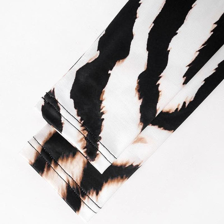 Backless self tie long sleeve tiger print contrast midi dress-final-sale  | Festival Outfits Women