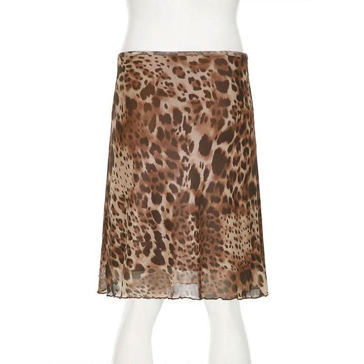 Leopard print mesh low rise midi skirt  | Festival Outfits Women