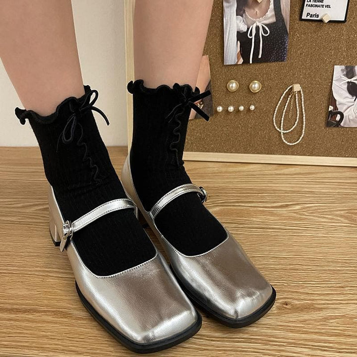 Bowknot ruffle ribbed contrast socks  | Festival Outfits Women