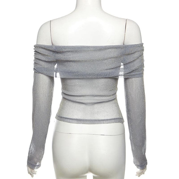 Doguwar riga mai ƙyalli daga kafada mai launin ruwan kasa | Kayan Biki na Mata