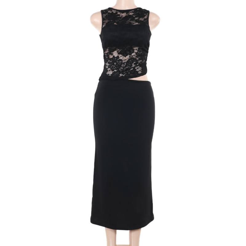 Sleeveless lace hollow out cut out maxi dress  | Festival Outfits Women