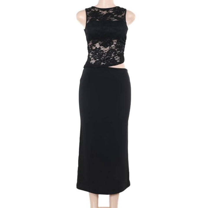 Sleeveless lace hollow out cut out maxi dress  | Festival Outfits Women