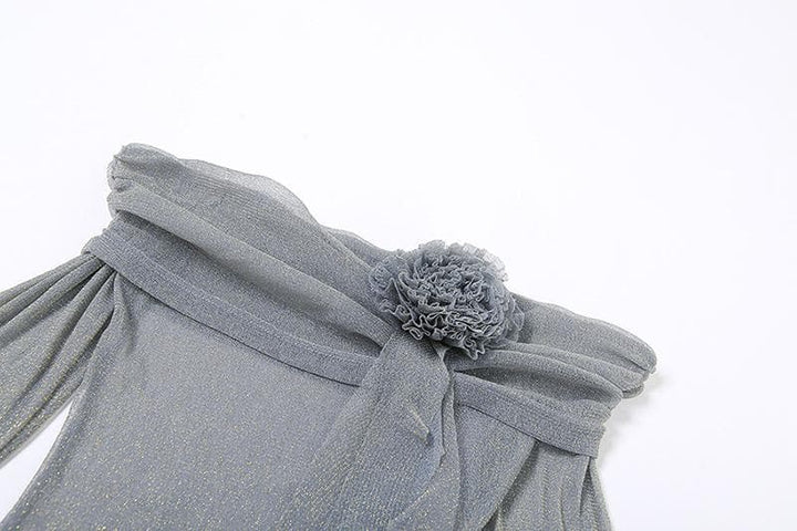 Doguwar riga mai ƙyalli daga kafada mai launin ruwan kasa | Kayan Biki na Mata