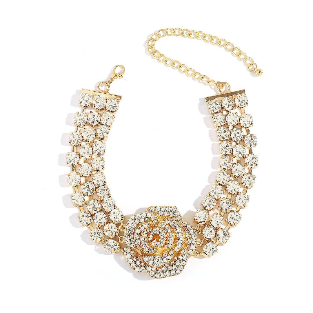Rhinestone rose decor layered choker necklace  | Festival Outfits Women