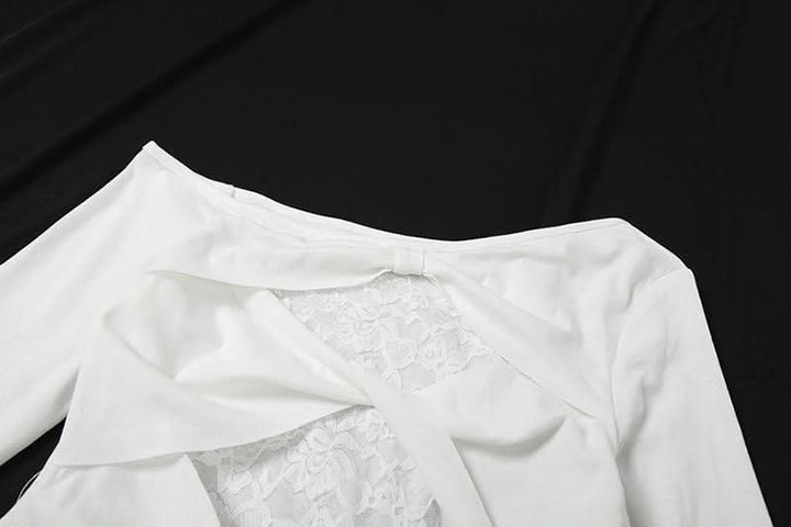 Off shoulder long sleeve lace patchwork top  | Festival Outfits Women