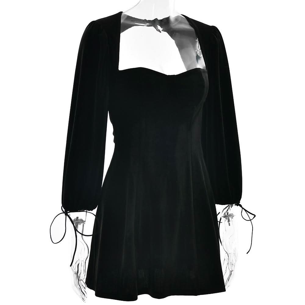 Long sleeve sweetheart neck velvet hollow out cut out mini dress  | Festival Outfits Women