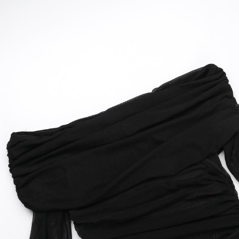 Long sleeve off shoulder mesh ruched maxi dress  | Festival Outfits Women