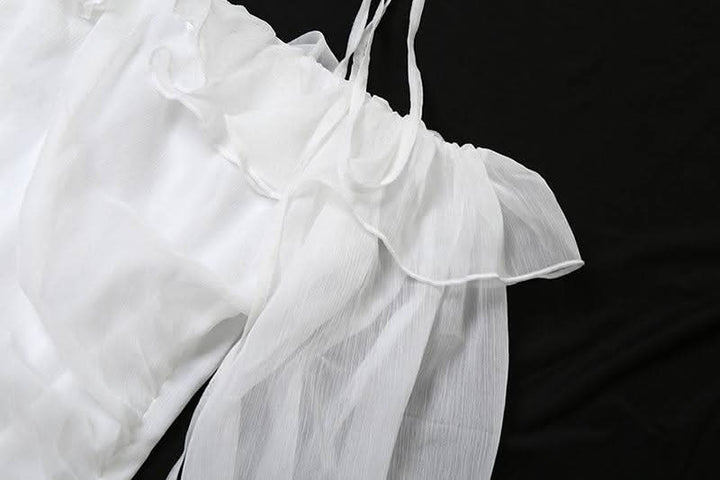 Halter off shoulder chiffon bowknot ruffle mini dress  | Festival Outfits Women