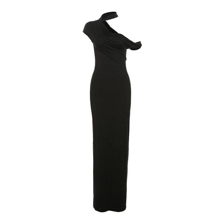 Short sleeve halter one shoulder irregular maxi dress  | Festival Outfits Women