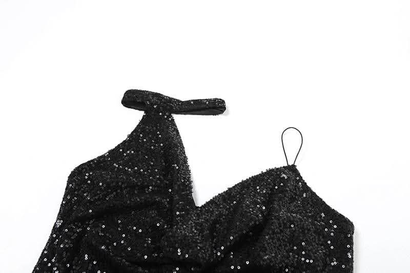 Halter gloves button glitter cowl neck irregular top-final-sale  | Festival Outfits Women
