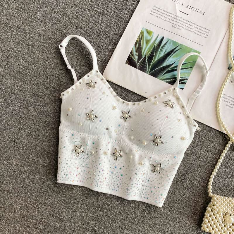 Beaded v neck padded backless cami top  | Festival Outfits Women