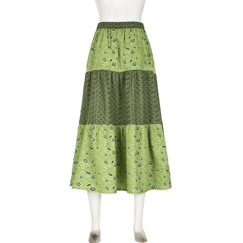 Contrast print self tie ruched maxi skirt  | Festival Outfits Women