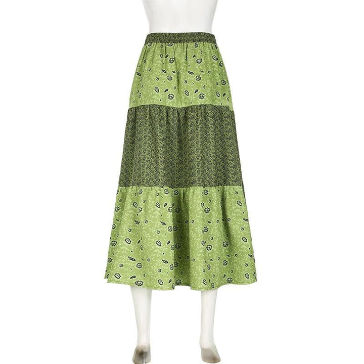 Contrast print self tie ruched maxi skirt  | Festival Outfits Women