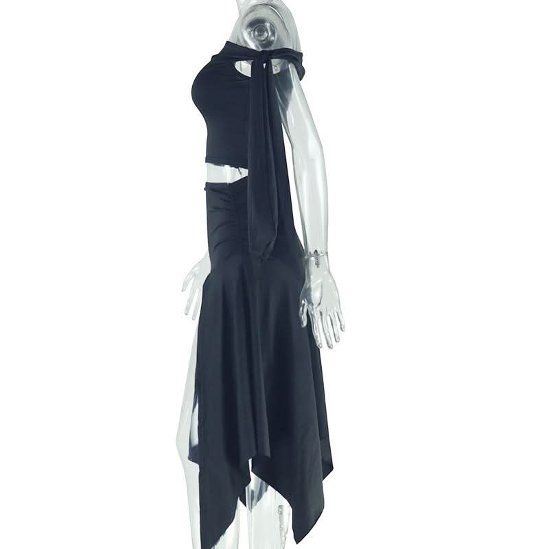 One shoulder knitted ruched slit midi skirt set  | Festival Outfits Women