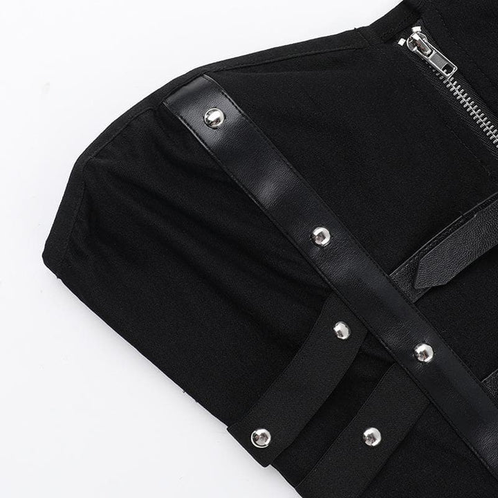 PU leather patchwork buckle zip-up tube top  | Festival Outfits Women