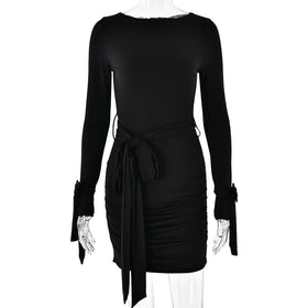 Long sleeve bowknot ruched knotted mini dress  | Festival Outfits Women