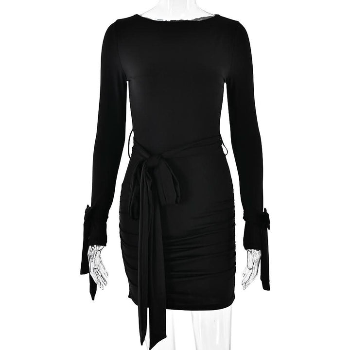 Long sleeve bowknot ruched knotted mini dress  | Festival Outfits Women
