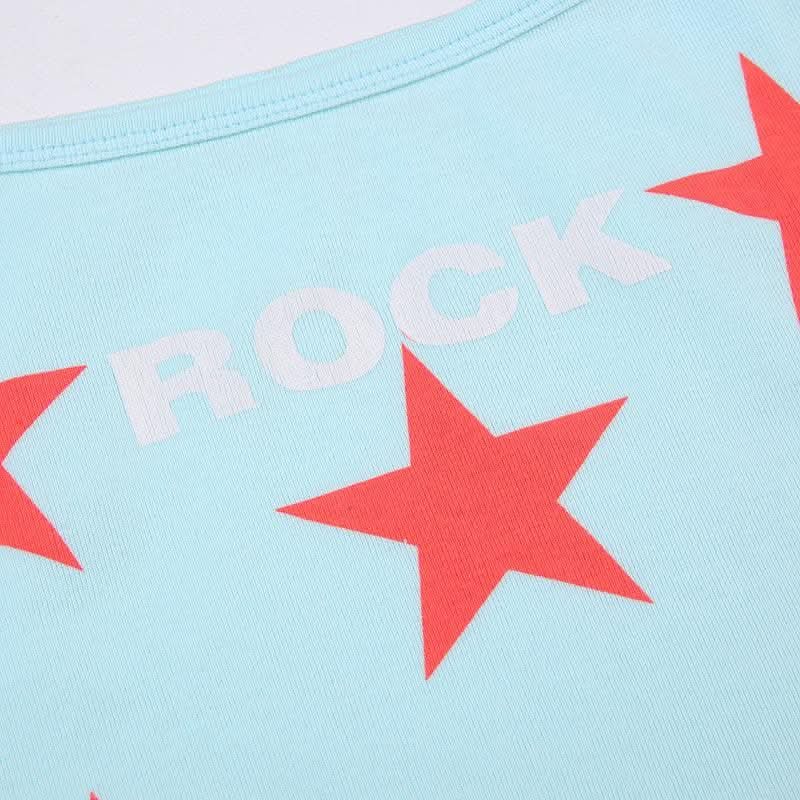 Star pattern square neck contrast cami crop top-final-sale  | Festival Outfits Women