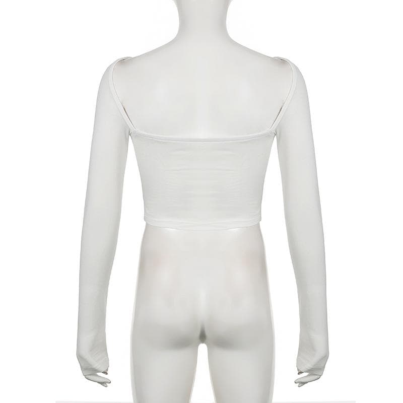 Long sleeve bowknot pattern contrast crop top  | Festival Outfits Women