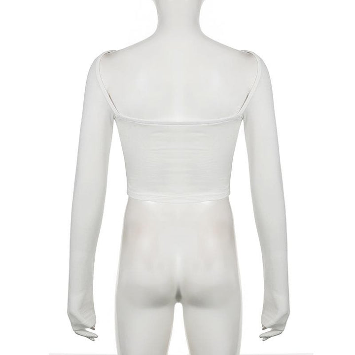 Long sleeve bowknot pattern contrast crop top  | Festival Outfits Women