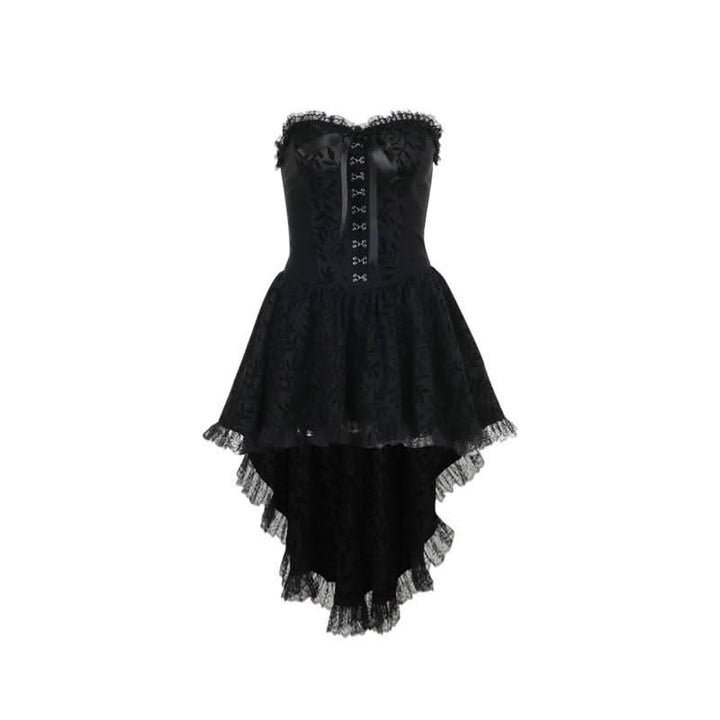 Sweetheart neck lace hem ruffle button mini dress  | Festival Outfits Women