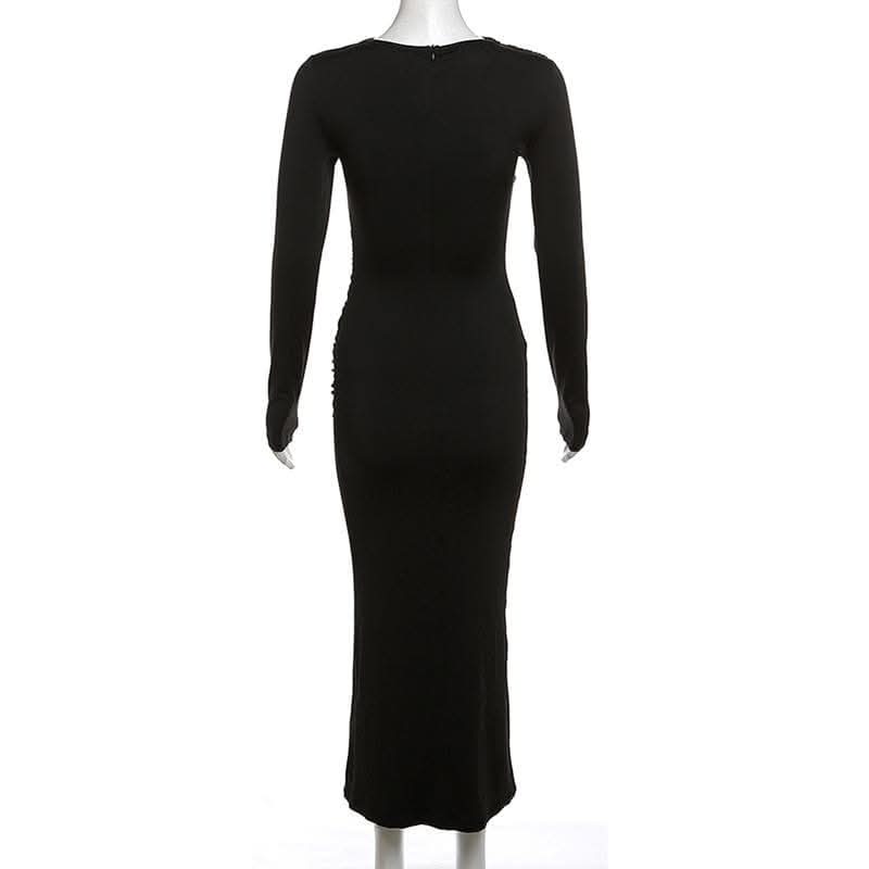 Ruched solid long sleeve zip-up maxi dress-final-sale  | Festival Outfits Women