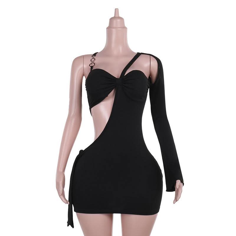 Irregular long sleeve hollow out o ring cut out mini dress  | Festival Outfits Women
