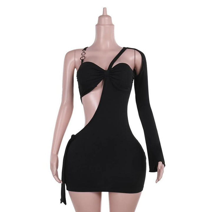Irregular long sleeve hollow out o ring cut out mini dress  | Festival Outfits Women